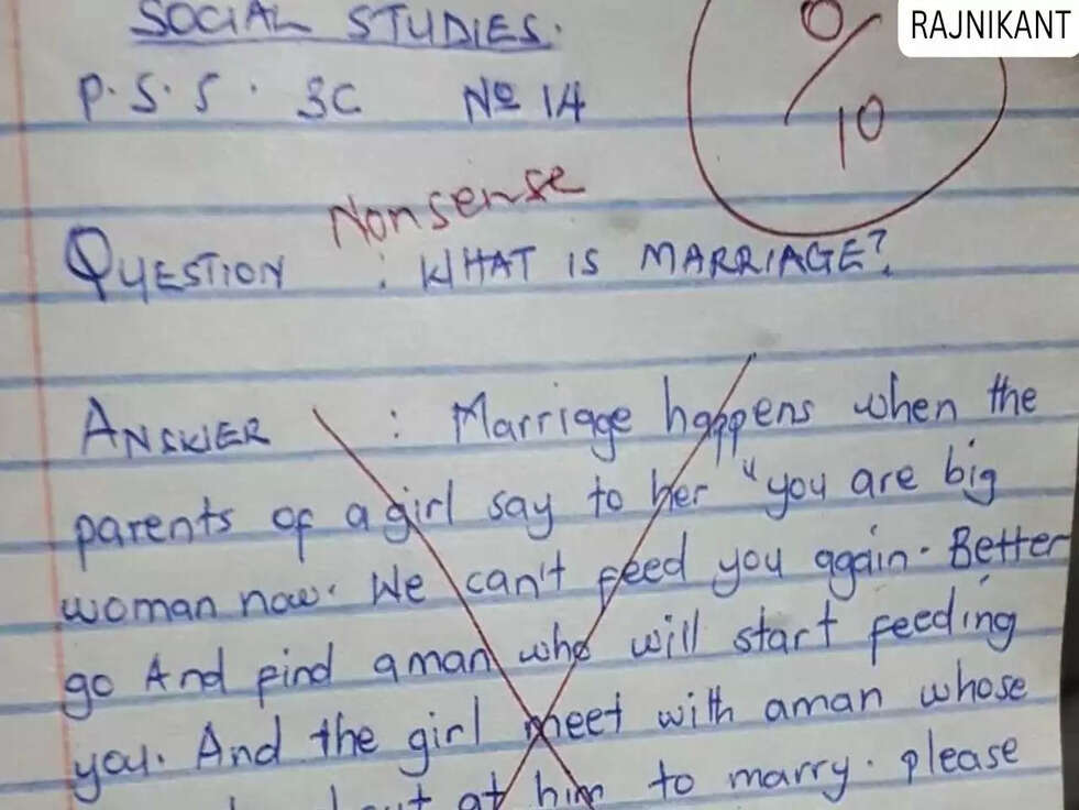 Marriage Definition: स्टूडेंट ने इस अंदाज में लिखी 'शादी की परिभाषा', देख कर नही रोक पाओगे हंसी&nbsp;