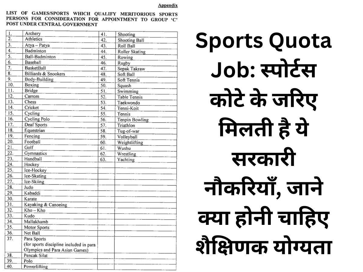 Sports Quota Job स्पोर्टस कोटे के जरिए मिलती है ये सरकारी नौकरियाँ