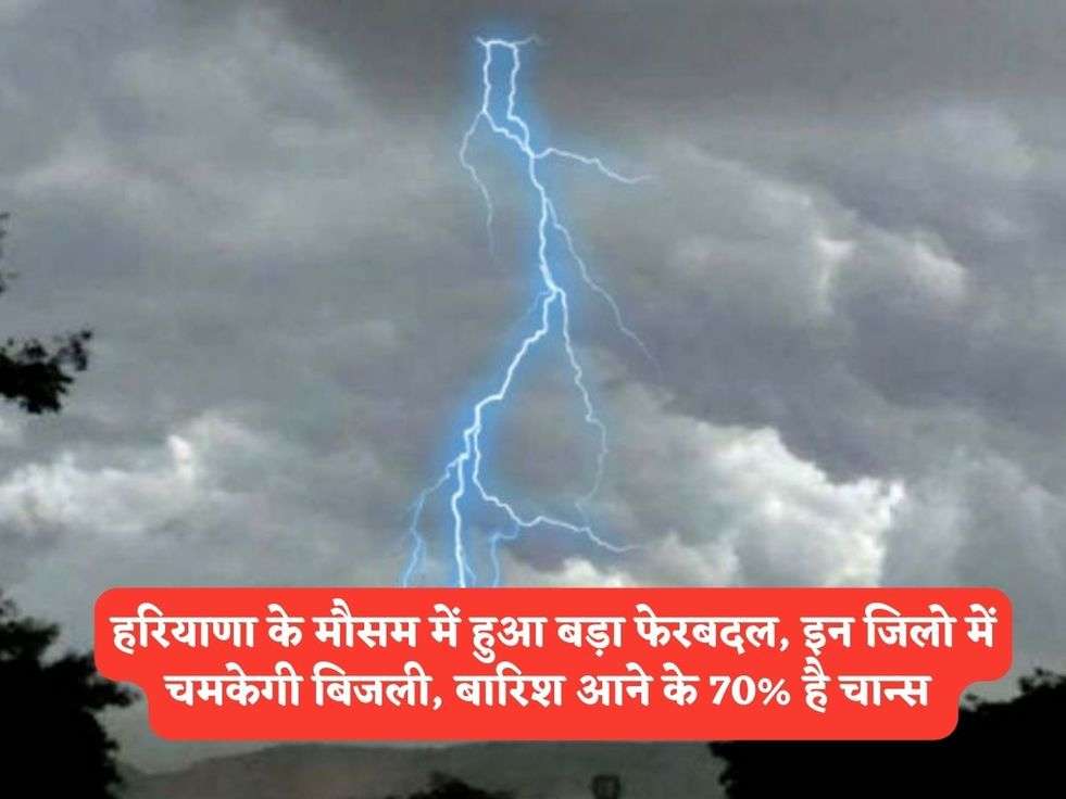 Haryana News : हरियाणा के मौसम में हुआ बड़ा फेरबदल, इन जिलो में चमकेगी बिजली, बारिश आने के 70% है चान्स 
