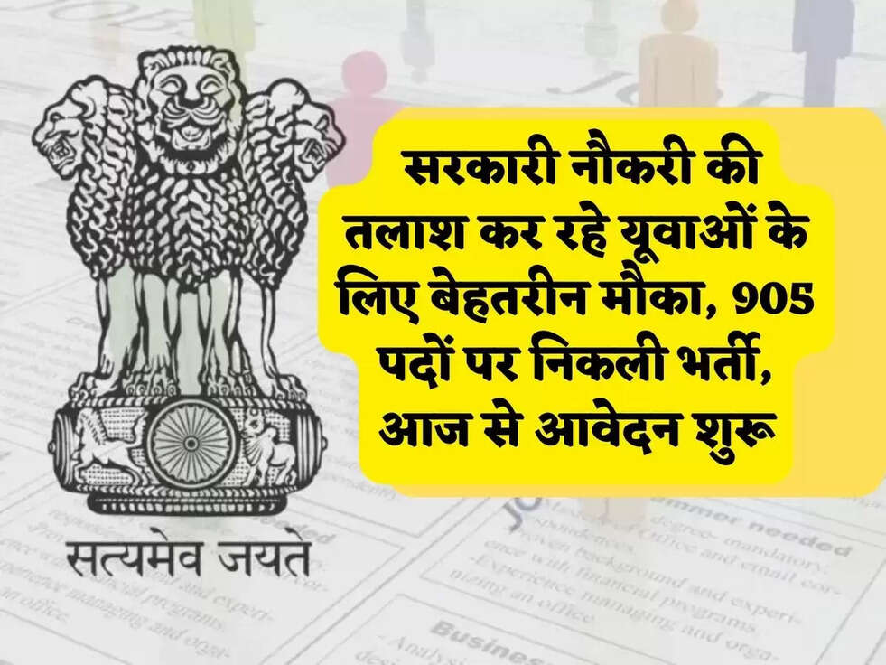 सरकारी नौकरी की तलाश कर रहे यूवाओं के लिए बेहतरीन मौका, 905 पदों पर निकली भर्ती, आज से आवेदन शुरू