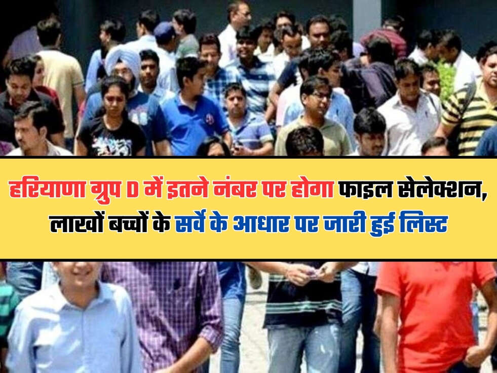 हरियाणा ग्रुप D में इतने नंबर पर होगा फाइल सेलेक्शन, लाखों बच्चों के सर्वे के आधार पर जारी हुई लिस्ट