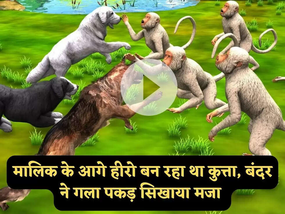 मालिक के आगे हीरो बन रहा था कुत्ता,&nbsp;बंदर ने गला पकड़ सिखाया मजा&nbsp;