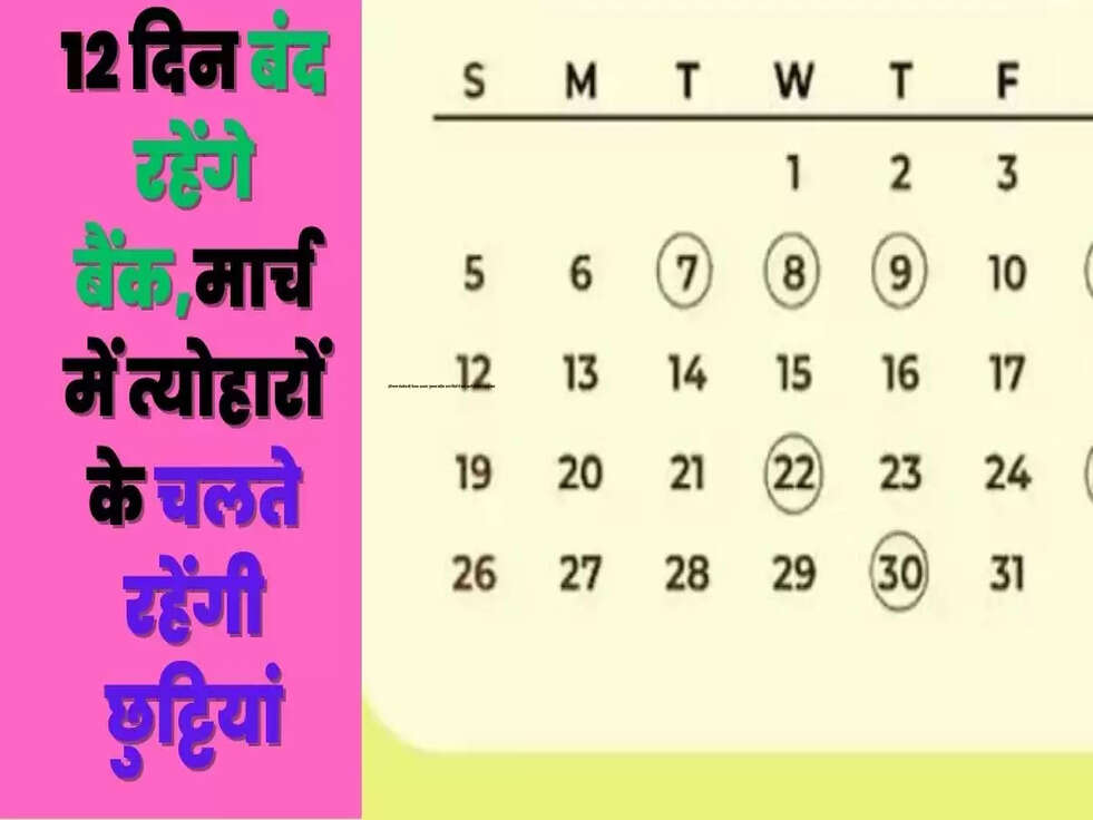 12 दिन बंद रहेंगे बैंक,मार्च में त्योहारों के चलते रहेंगी छुट्टियां